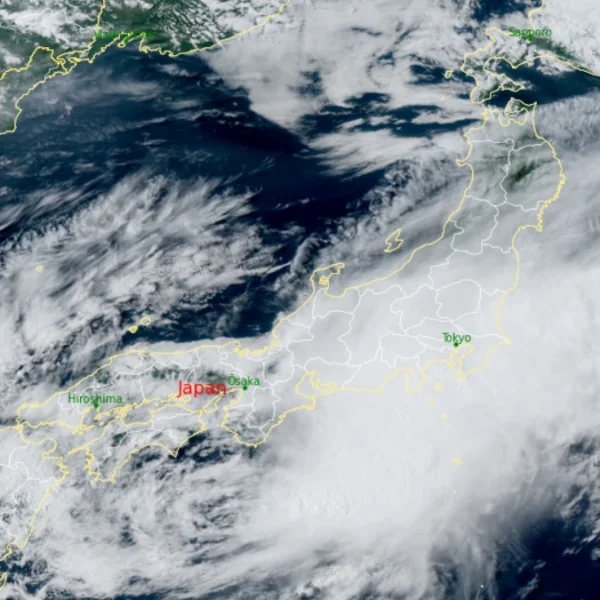 Satellite image of Tropical Storm Mekkhala at 0630 UTC on June 27, 2026