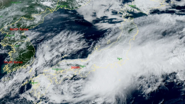 Satellite image of Tropical Storm Mekkhala at 0630 UTC on June 27, 2026