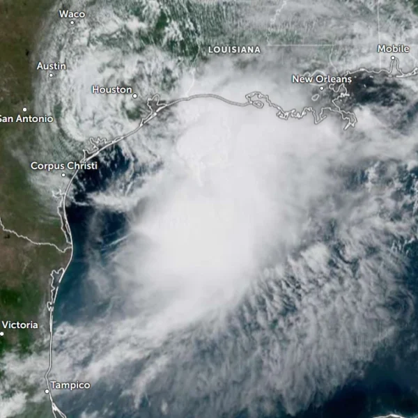 Satellite image of Tropical Storm Arthur at 1650 UTC on June 17, 2026