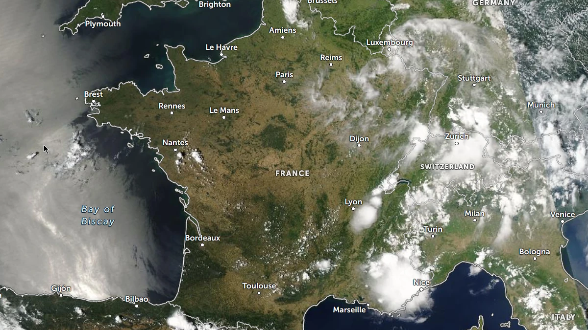 HD Satellite image of France on at 13:20 UTC June 23, 2026.