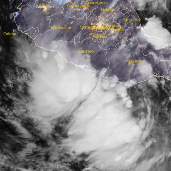 Satellite image of tropical storm Boris at 1110 UTC in June 8, 2026