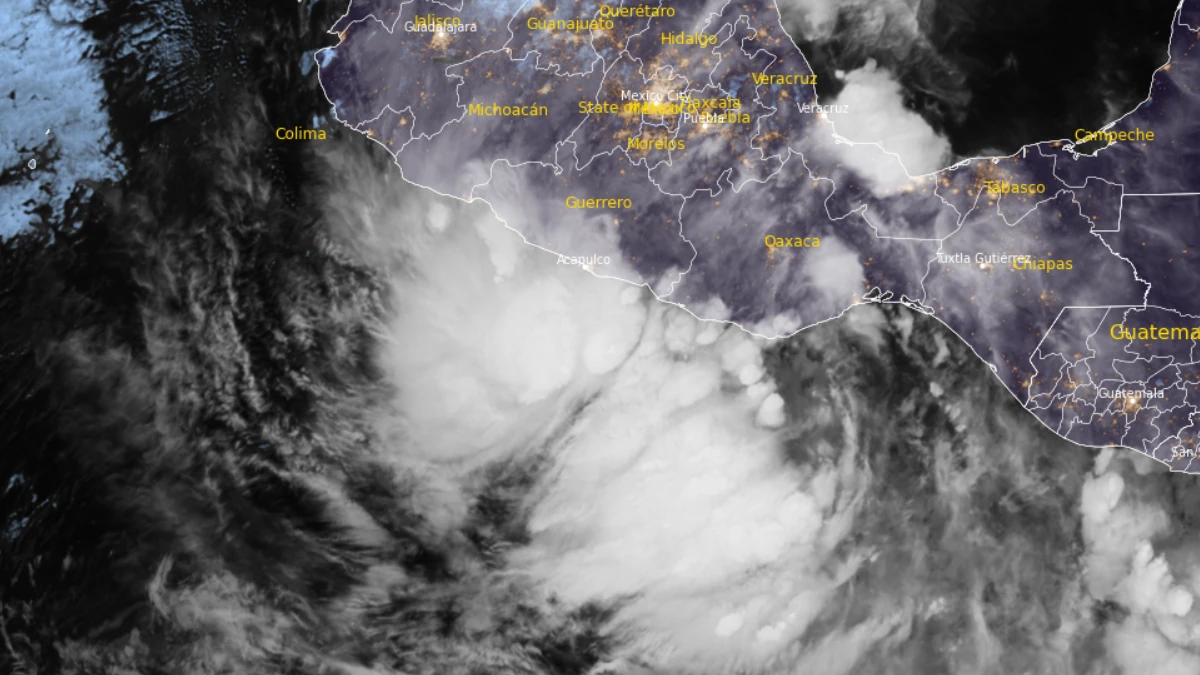 Satellite image of tropical storm Boris at 1110 UTC in June 8, 2026
