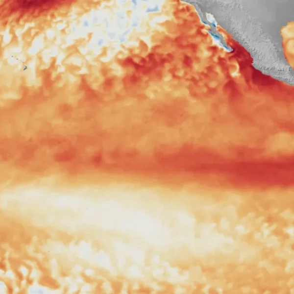 Satellite imagery showing the difference from average sea surface temperatures at the equator in the tropical Pacific Ocean