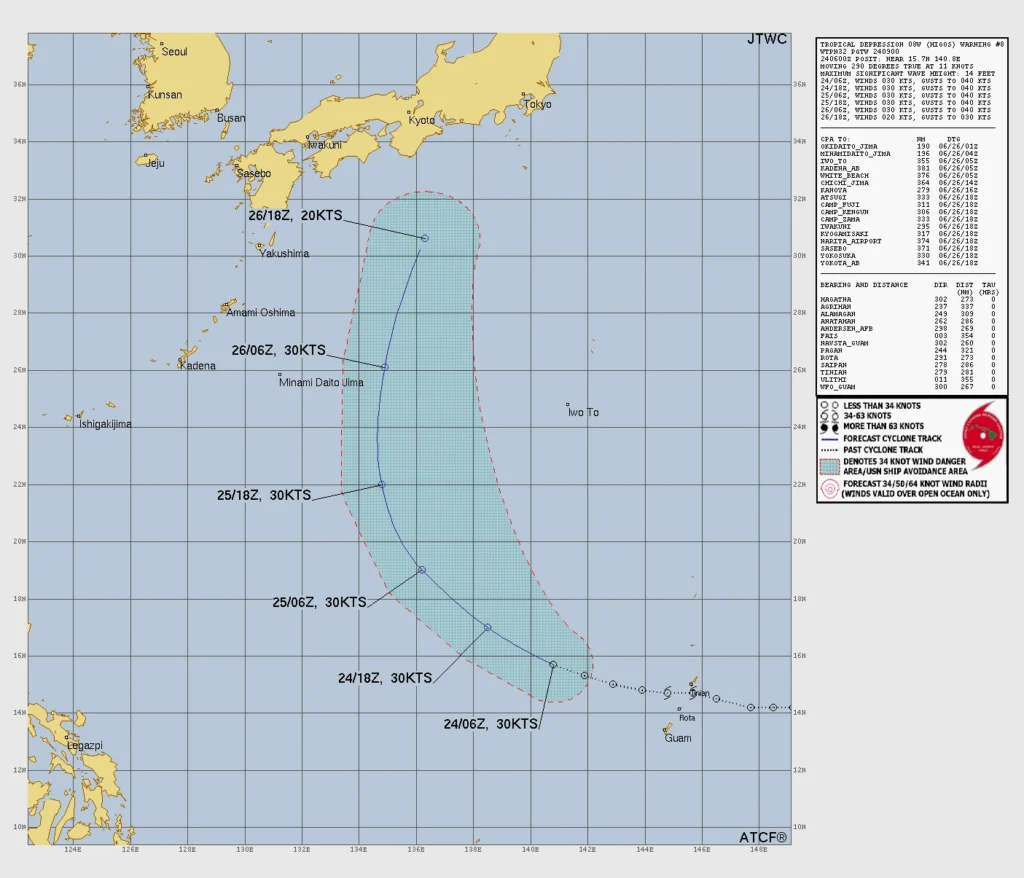 TD 08W (Higos) forecast track-JTWC-June 24, 2026