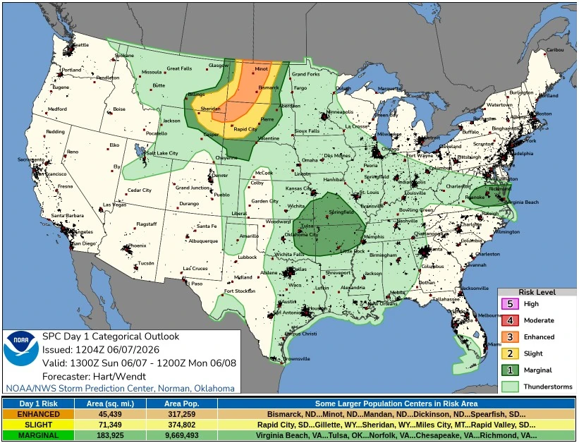day 1 convective outlook valid 24 hours to 1200 utc june 8 2026