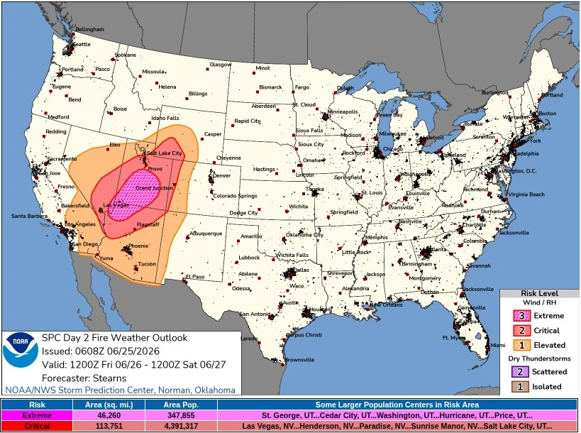 extreme fire weather conditions utah arizona nevada june 26 2026