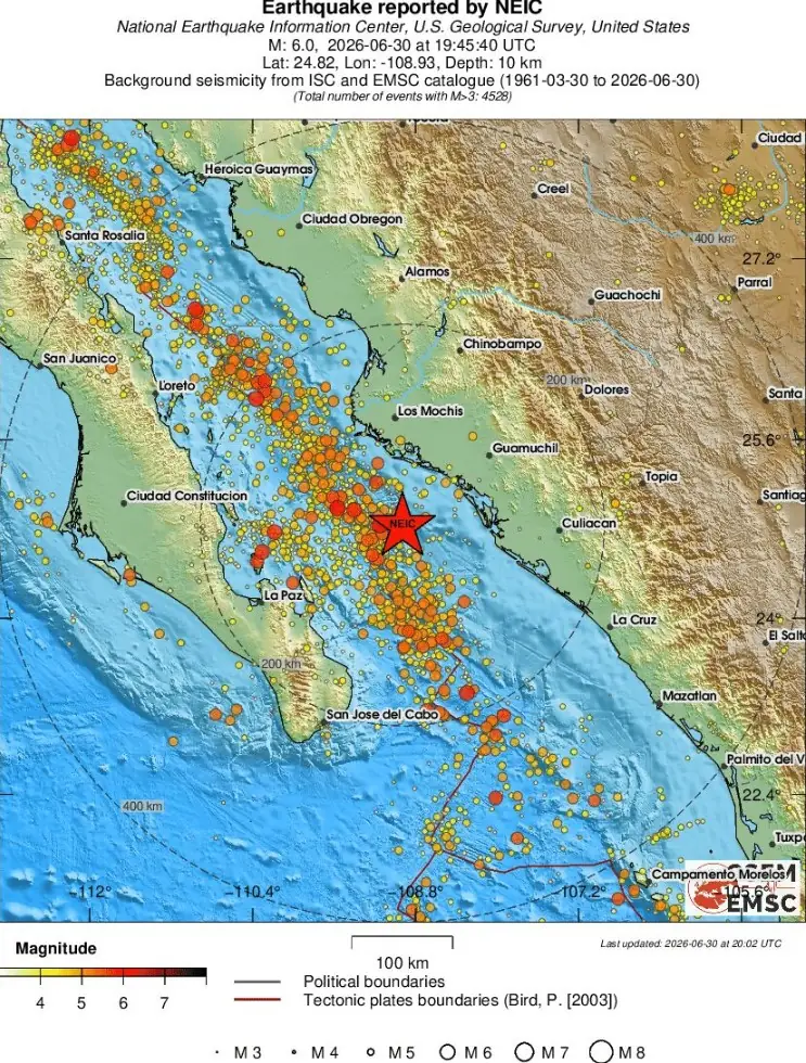 m6.0 earthquake gulf of california mexico june 30 2026 sce