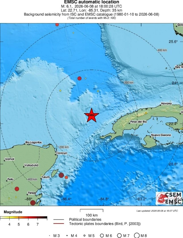 m6.1 earthquake cuba region cuba june 8 2026 emsc regional seismicity