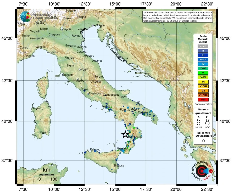 m6.2 earthquake italy mcs map ingv
