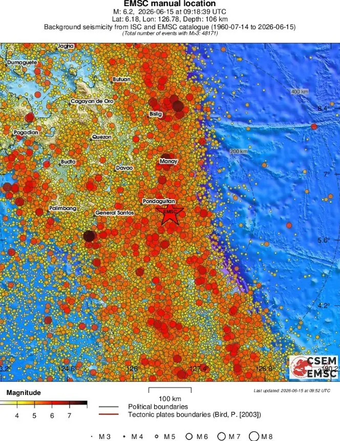 m6.2 earthquake mindanao philippines june 15 2026 emsc regional seismicity