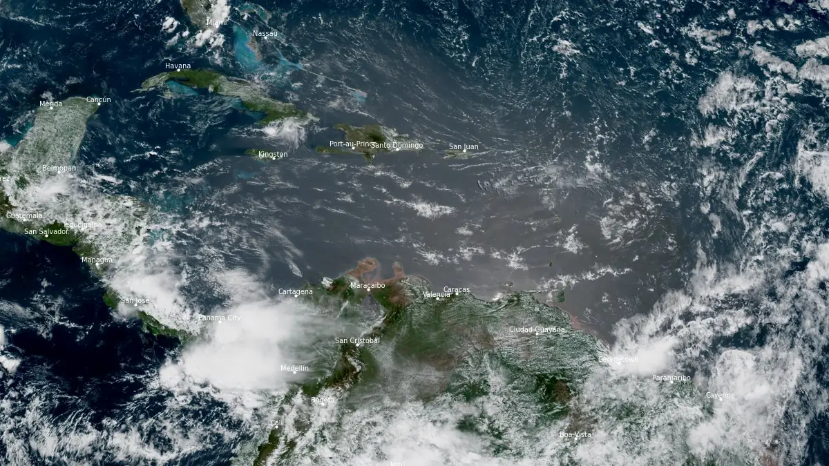 Saharan Air Layer (SAL) over the Caribbean Sea at 15:20 UTC on June 26, 2026