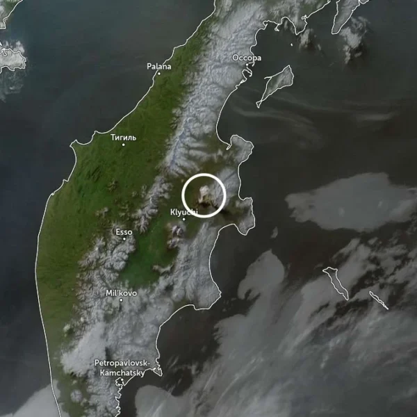 sheveluch russia satellite image 0830 utc june 6 2026