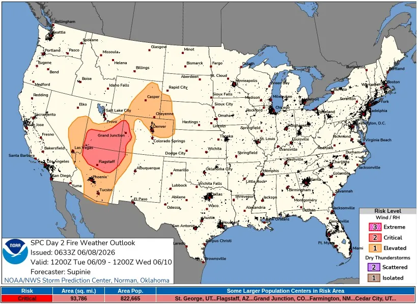 spc day 2 fire weather outlook valid 24 hours to 1200 utc on june 10 2026