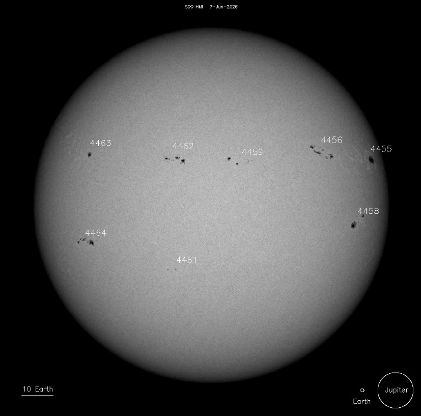sunspots on june 7 2026 sdo hmi