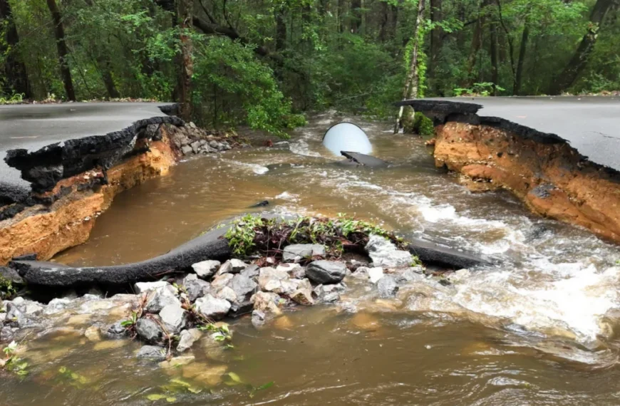 washed-out section of Jim Byrd Road in Woolmarket near Biloxi, Mississippi on June 18, 2026