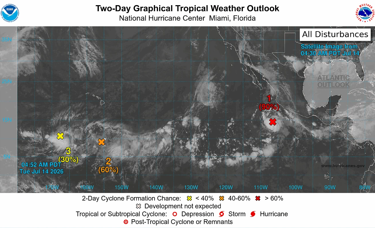 2-day graphical tropical weather outlook-noaa-nhc-july 14, 2026