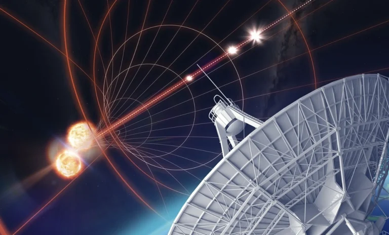 An artists conception of the GW170817 afterglow being observed by an antenna of the Very Large Array