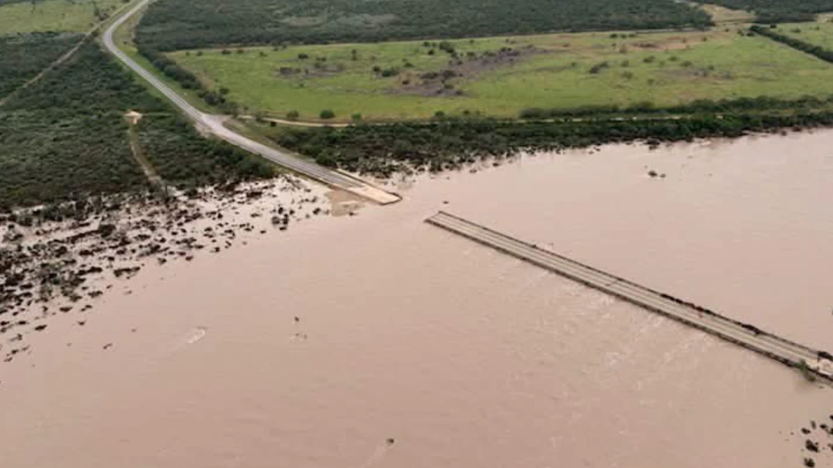 Bridge collapse due to river flooding in Uvalde County Texas july 17, 2026