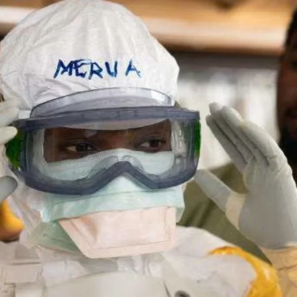 Healthcare workers prepare protective equipment as part of the Ebola response in the Democratic Republic of the Congo