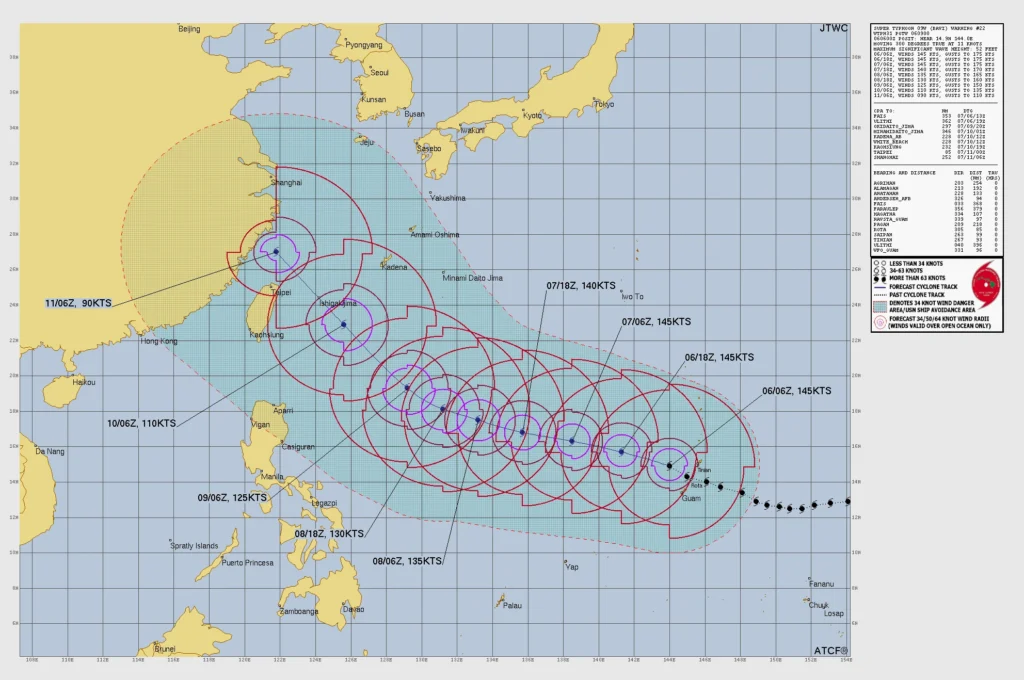 JTWC forecast track for Super Typhoon Bavi on July 6, 2026
