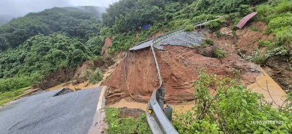 Landslide on Highway 12 in Lai Chau Vietnam on July 16, 2026