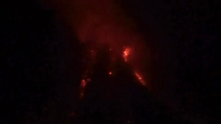 Lava effusions at the Mayon Volcano in Philippines on July 14, 2026