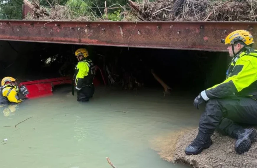 MSEMA operatives recovering vehicle swept away by floodwaters in Missouri on July 11, 2026