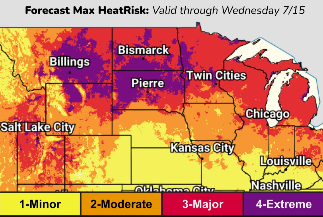 Max heat risk forecast nws-wpc-valid through July 15, 2026