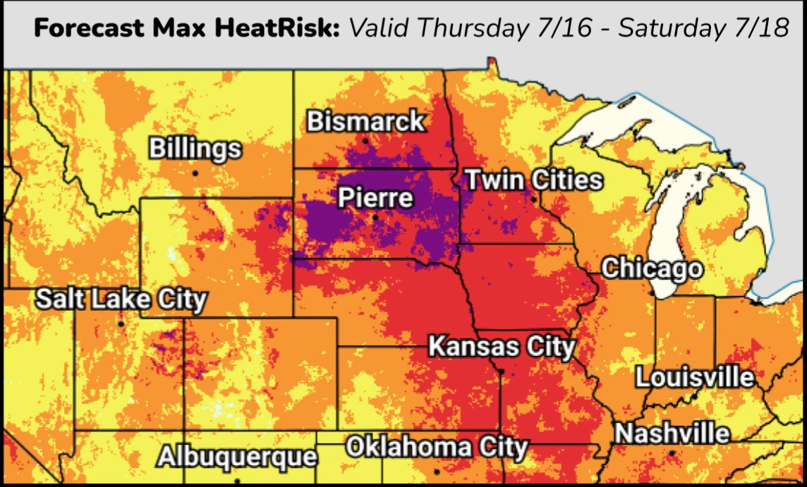 Max heat risk forecast nws-wpc-valid through July 16-18, 2026