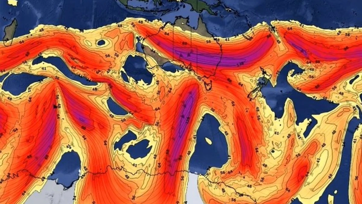 Modelled 300 hPa jet stream winds at 10am AEST on July 23, 2026
