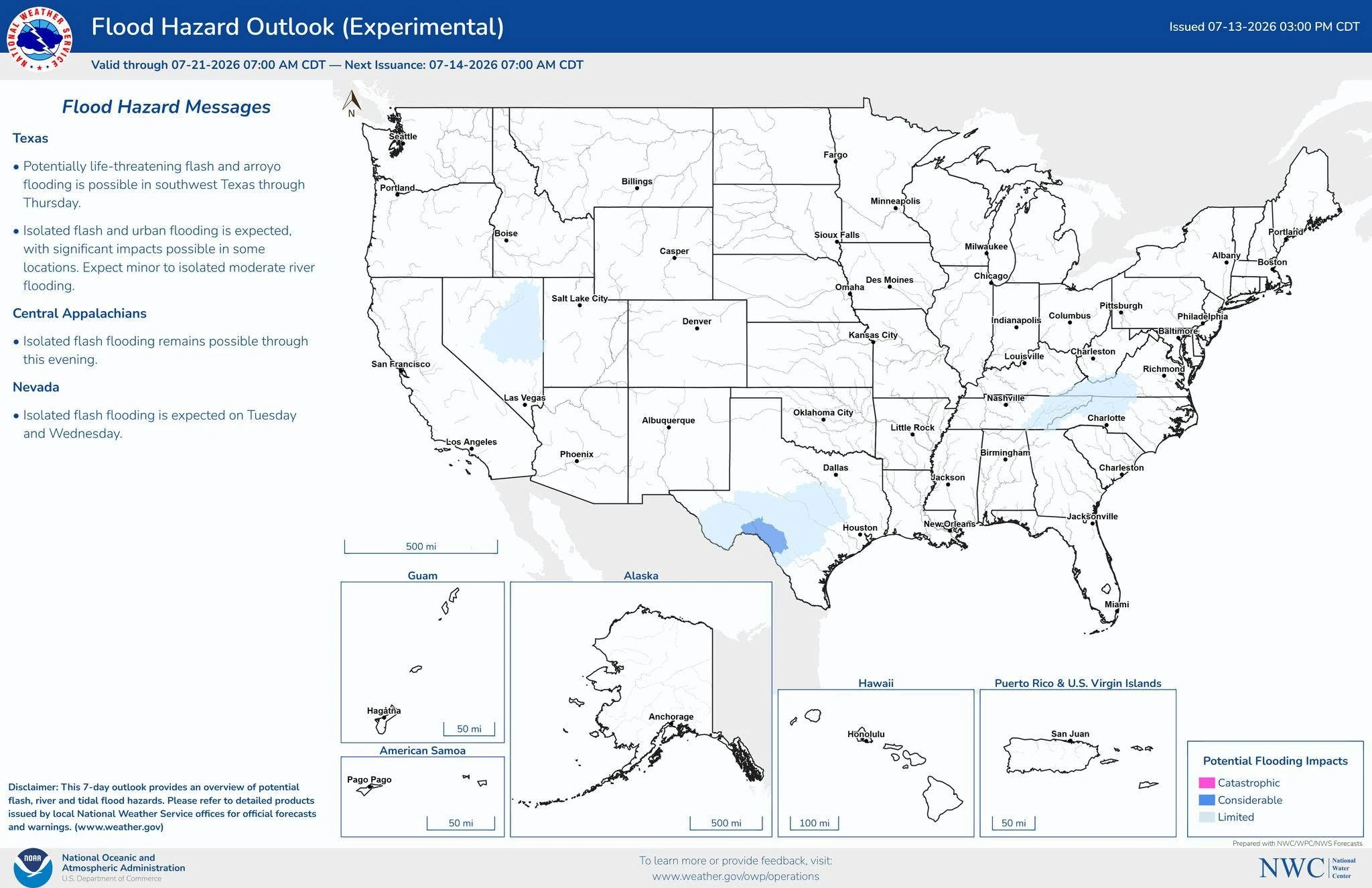 NWS-NWC-National Flood Hazard Outlook-valid through 0700 CDT July 21, 2026