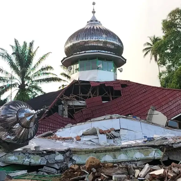 Ruins of the Raya Kajai mosque after the 2022 Sumatra Earthquake