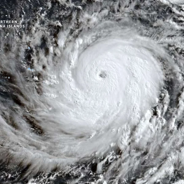 Satellite image of Category 5 super typhoon Bavi at 2100 UTC on July 3, 2026