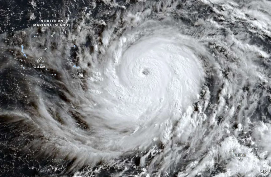 Satellite image of Category 5 super typhoon Bavi at 2100 UTC on July 3, 2026