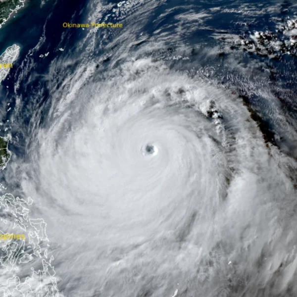 Satellite image of Super Typhoon Bavi at 0830 UTC on July 8, 2026