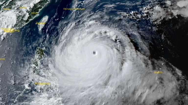 Satellite image of Super Typhoon Bavi at 0830 UTC on July 8, 2026