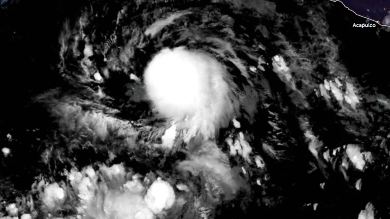 Satellite image of Tropical Depression 5E at 0730 UTC on July 15, 2026