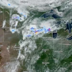 Satellite image of central U.S. and the Midwest with rain radar overlay at 1730 UTC on July 2, 2026 (