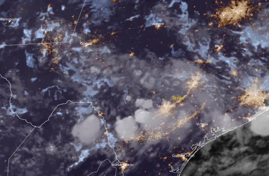 Satellite image of southern and central Texas at 0810 UTC on July 14, 2026