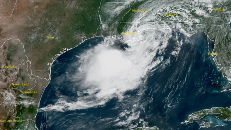 Satellite image of tropical storm Bertha at 18:20 UTC on July 22, 2026. Credit: NOAA/GOES-19, RAMMB/CIRA, The Watchers.