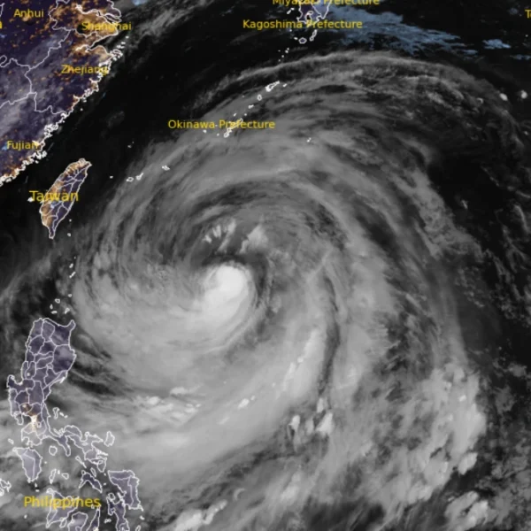Satellite image of typhoon Bavi at 1740 UTC on July 9, 2026