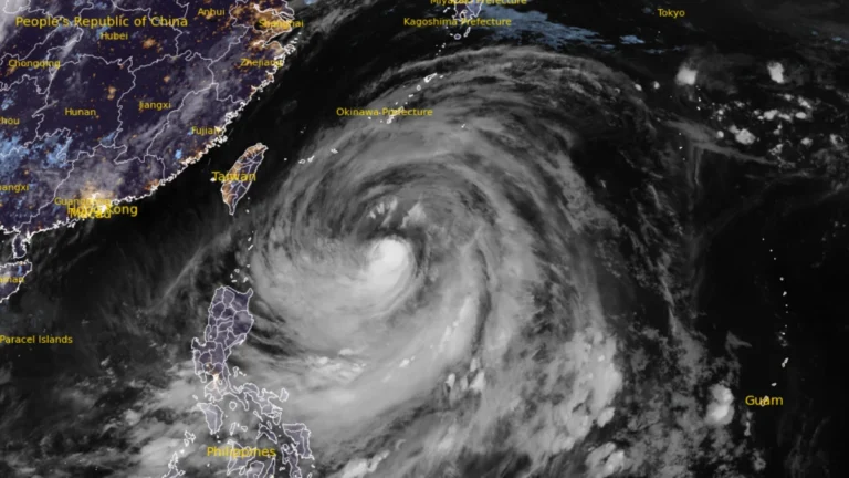 Satellite image of typhoon Bavi at 1740 UTC on July 9, 2026