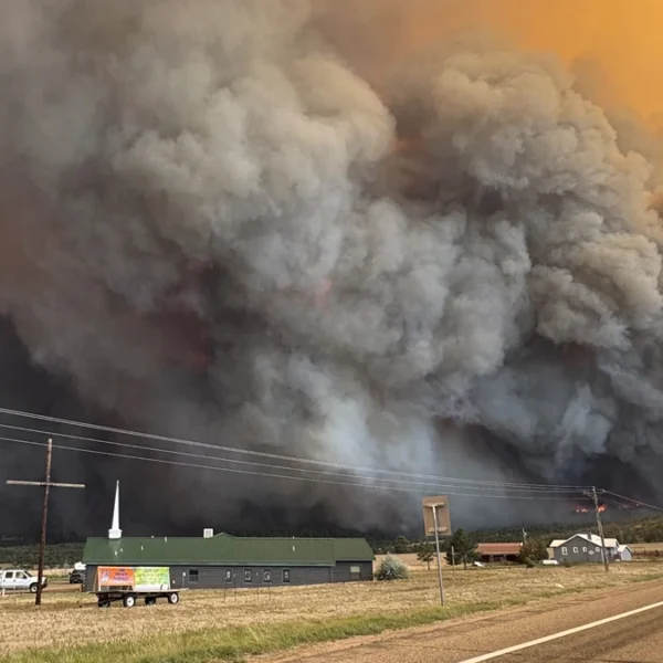 Smoke rising from the Aspen Acres Fire in Colorado on June 30, 2026