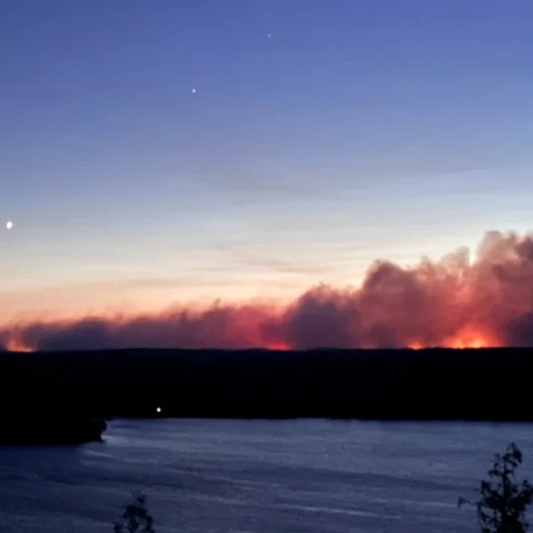 Smoke rising from wildfires in Superior National Forest Minnesota on July 14, 2026