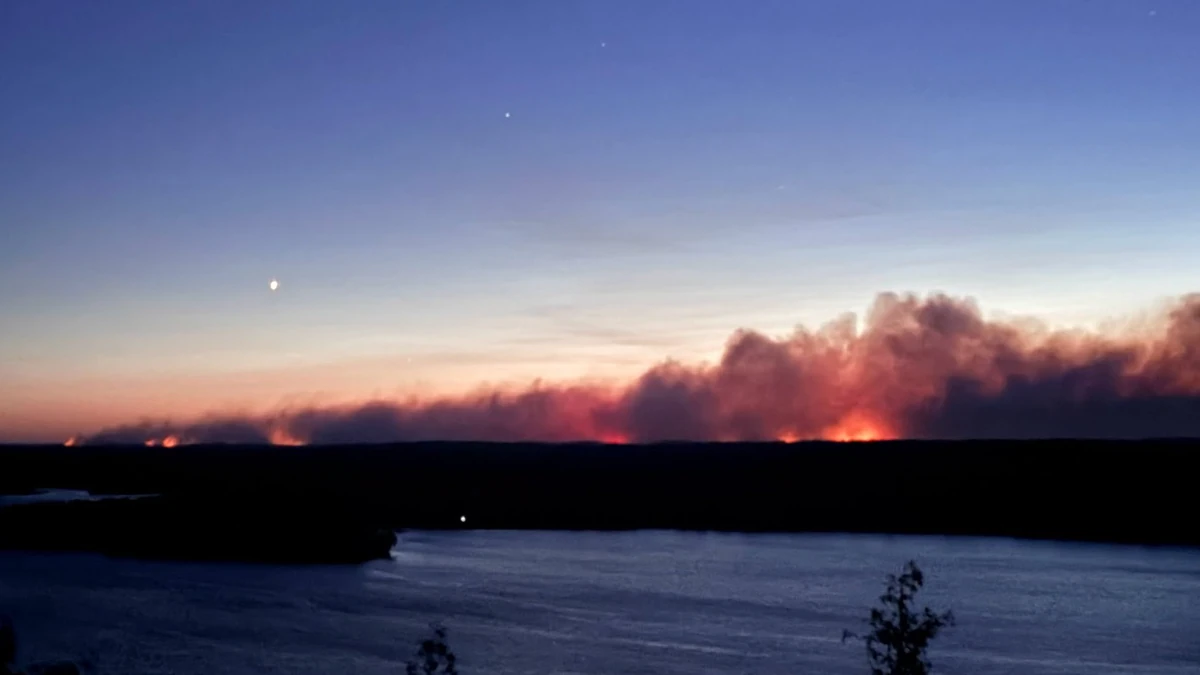 Smoke rising from wildfires in Superior National Forest Minnesota on July 14, 2026