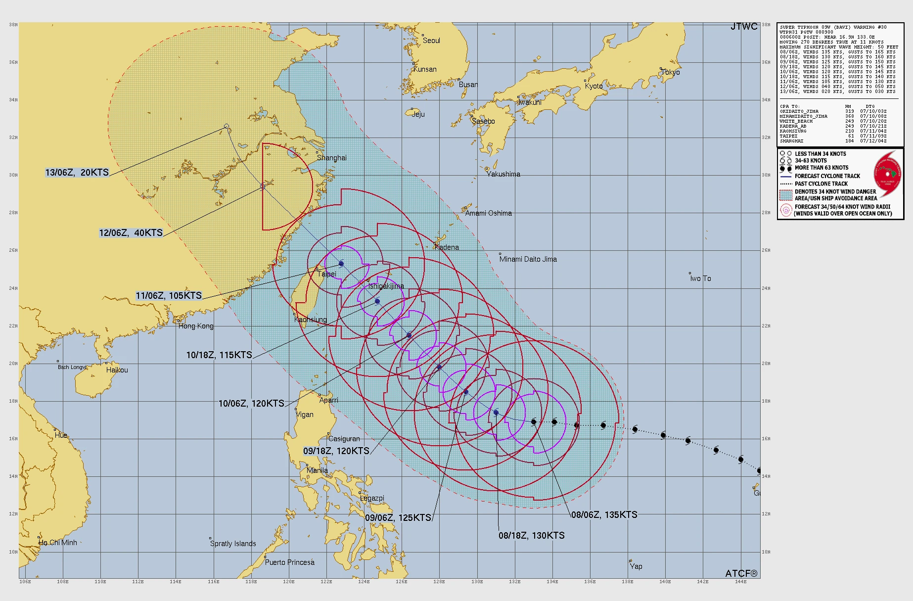 Super typhoon Bavi Forecast track-JTWC- July 8, 2026