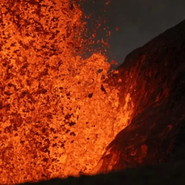 Telephoto view of the north vent lava fountain during episode 49 on June 14. 2026