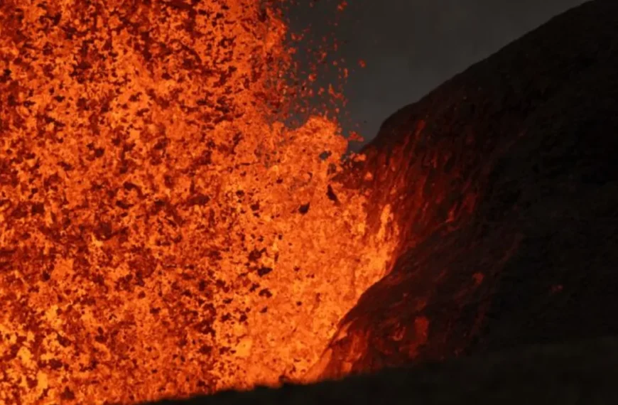 Telephoto view of the north vent lava fountain during episode 49 on June 14. 2026