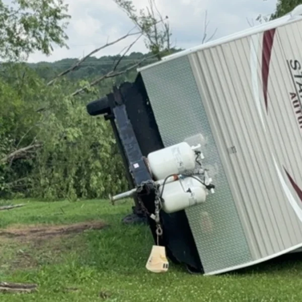 Trailer rolled over by an ef1 tornado near Houtzdale on July 18, 2026