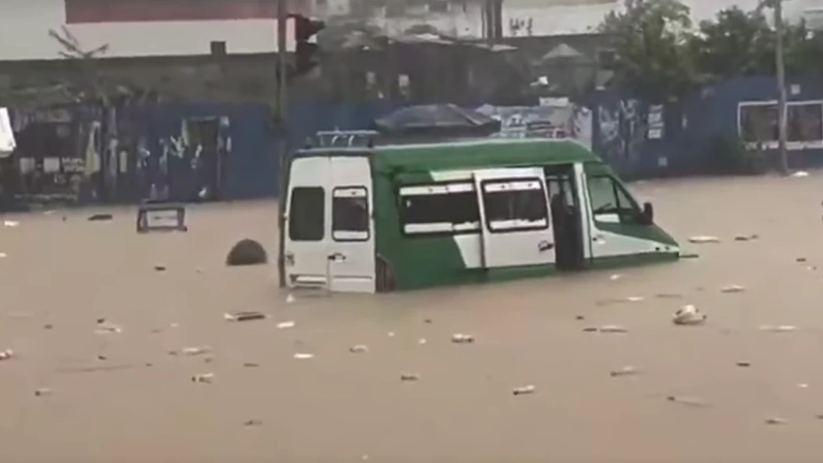 Van submerged in floodwaters Abidjan, Ivory Coast.